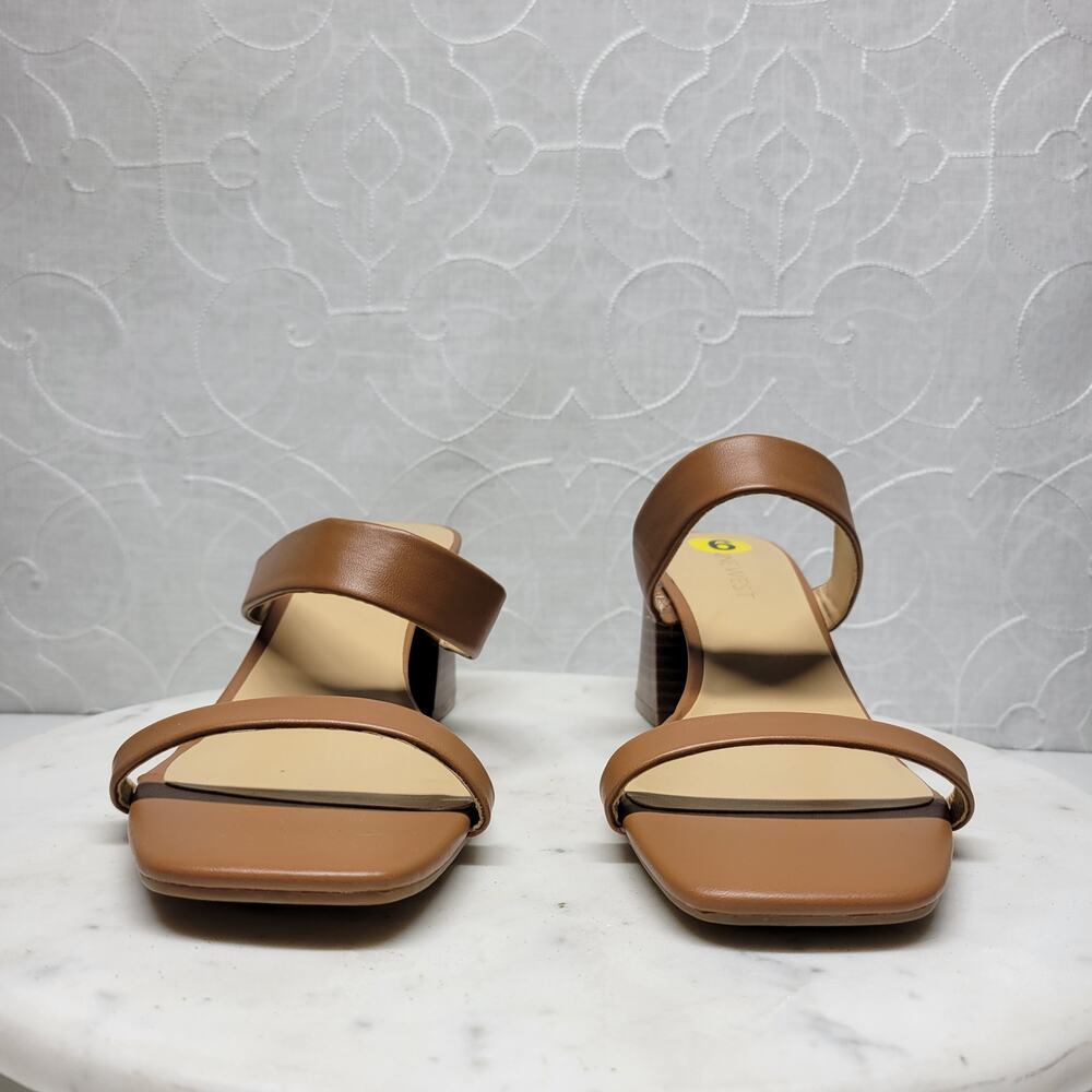 Nine West Gamer Strappy Sandals Womens 9 Brown Open Toe Slip On Block Heels New - Picture 5 of 14